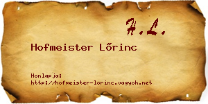 Hofmeister Lőrinc névjegykártya